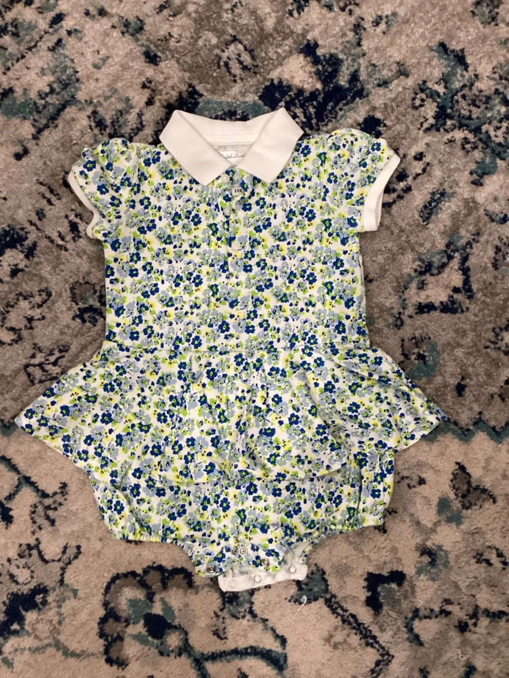 Ralph Lauren White Dress with Blue and Green Floral Print